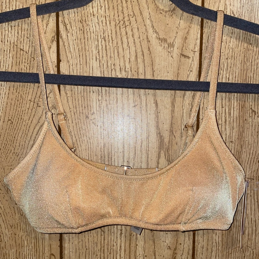NWT Victoria’s Secret Gold Shimmer Scoop Neck Thin Bikini Top